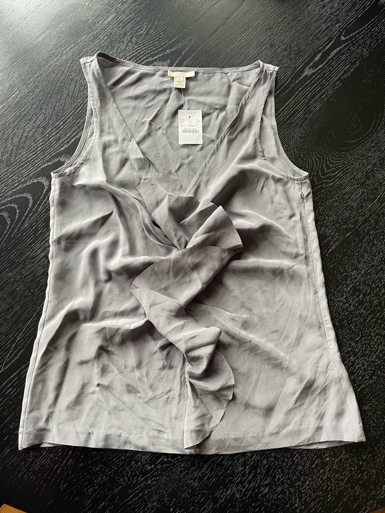 Silk Jcrew Sleeveless V-Neck Blouse With Ruffle In Light Gray